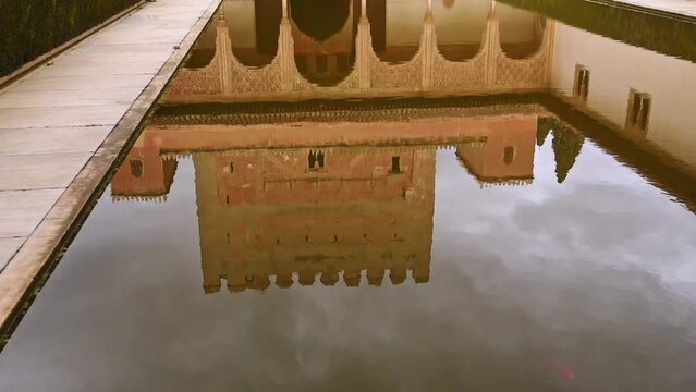 Patio de los Arrayanes close up of Alhambra reflecting if a pond