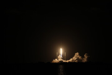 Rocket launch at night