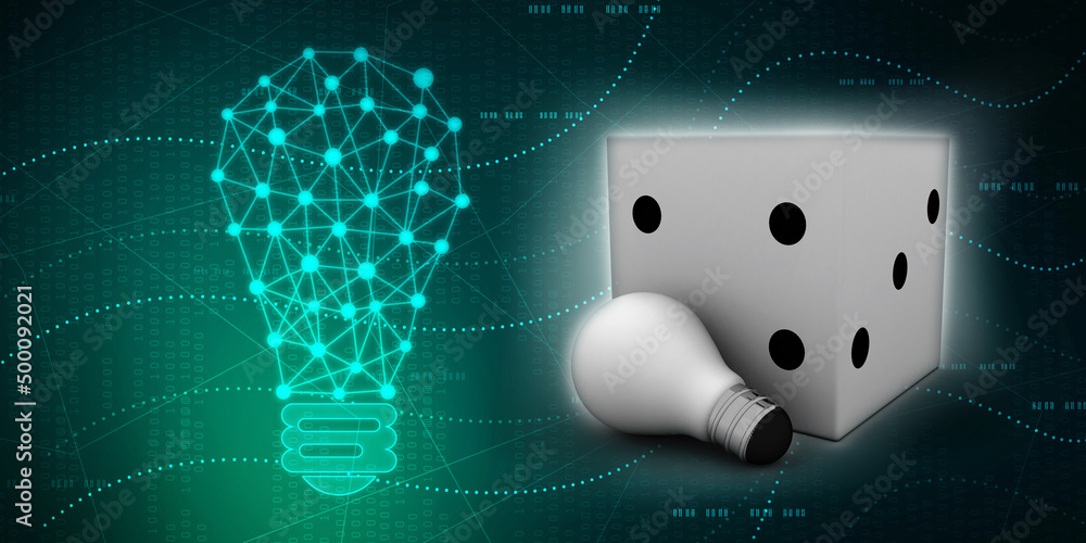 Aufkleber 3d rendering led light bulb with dice