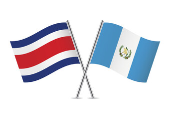 Costa Rica and Guatemala crossed flags. Costa Rican and Guatemalan flags on white background. Vector icon set. Vector illustration.