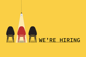 Hiring and recruitment poster or banner vector concept in minimalist style with CHAIR . Symbol of vacancies, job offers, career development, job advertisement. Eps10 vector illustration.