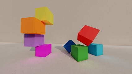 Geometric pattern background multicolor toy cubes 3d render