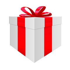 Cardboard box with red ribbon and bow