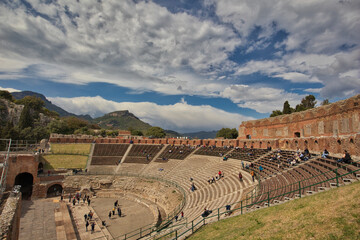 The ancient Greek-Roman theater of Taormina, a tourist city in Sicily.