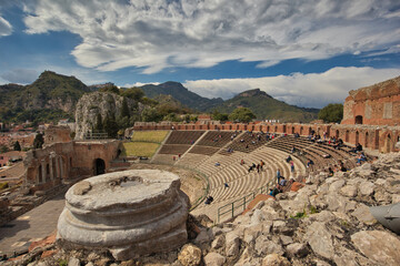 The ancient Greek-Roman theater of Taormina, a tourist city in Sicily.