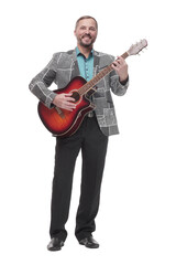 full-length. casual cheerful man with a guitar.