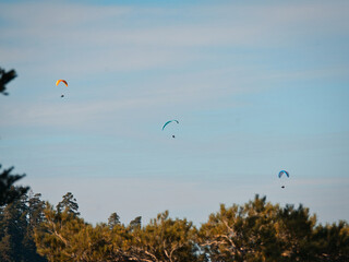 Parapentes au dessus de la montagne