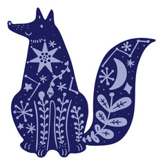 Fox with night sky pattern. Magic animal spirit