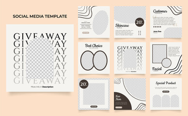 social media template banner beauty care cosmetic and spa sale promotion. fully editable instagram and facebook square post frame puzzle organic sale poster.