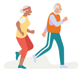 Fototapeta na wymiar Old people jogging. Man and woman training run