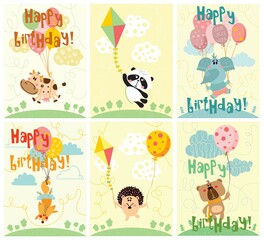 Vector cards with cute animals in simple design and funny lettering for kids greeting card design, t-shirt print, inspiration poster.