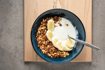 Ggranola with Greek yogurt and banana.