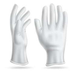 White protective gloves. Realistic medical hand equipment