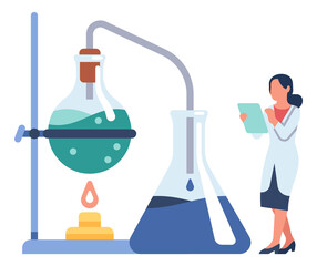 Woman making chemical experiment observation. Scientist research