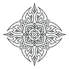 Obraz premium Flower line art design for fabric, decoration, packaging, card, coloring book page or anti stress.