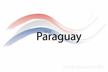 the slogan visit Paraguay with curved waves in watercolor style which are in the colors of the national flag. Vector Illustration