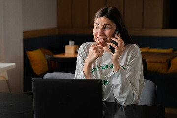 girl talking on the phone with smile emotion