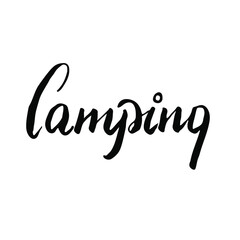 Fototapeta na wymiar Camping lettering hand drawn text. Outdoor travel sketch icon.