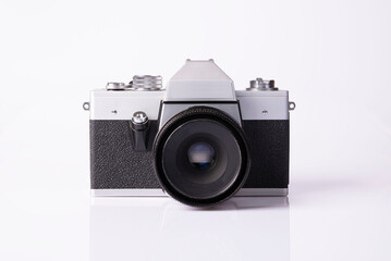 vintage camera on white background. slr camera. Filmkamera. 35mm 