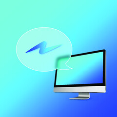 Computer with an open dialog box. Vector illustration in glass morphism style.