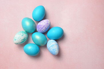 Easter eggs on a pink background. Happy Easter.
