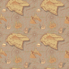 Vector image of a seamless texture in the style of a medieval nautical record of the captain's diary engraving sketch	