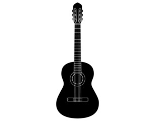 Black silhouette Acoustic guitar isolated on white background. Vector illustration
