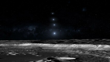 Planetary parade , the moon aligns with saturn , mars , venus and jupiter , view from the moon ,  3d illustration  © SN