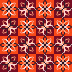 Vector illustration - geometric floral bright seamless pattern of red-brown color. Concept wallpaper, fabric or tile