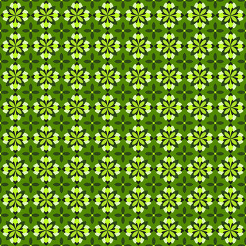 Vector illustration is a seamless geometric bright green pattern with a floral motif. Concept - fabric, wallpaper or paper