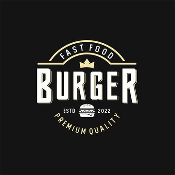 Vintage Burger for Fast Food Restaurant Retro Logo Design