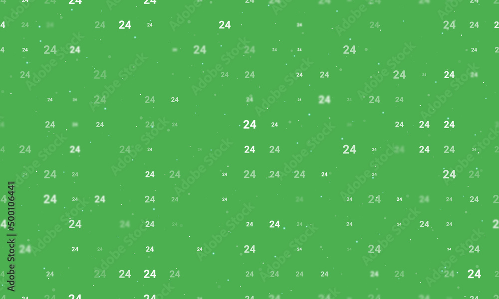 Poster Seamless background pattern of evenly spaced white around the clock symbols of different sizes and opacity. Vector illustration on green background with stars