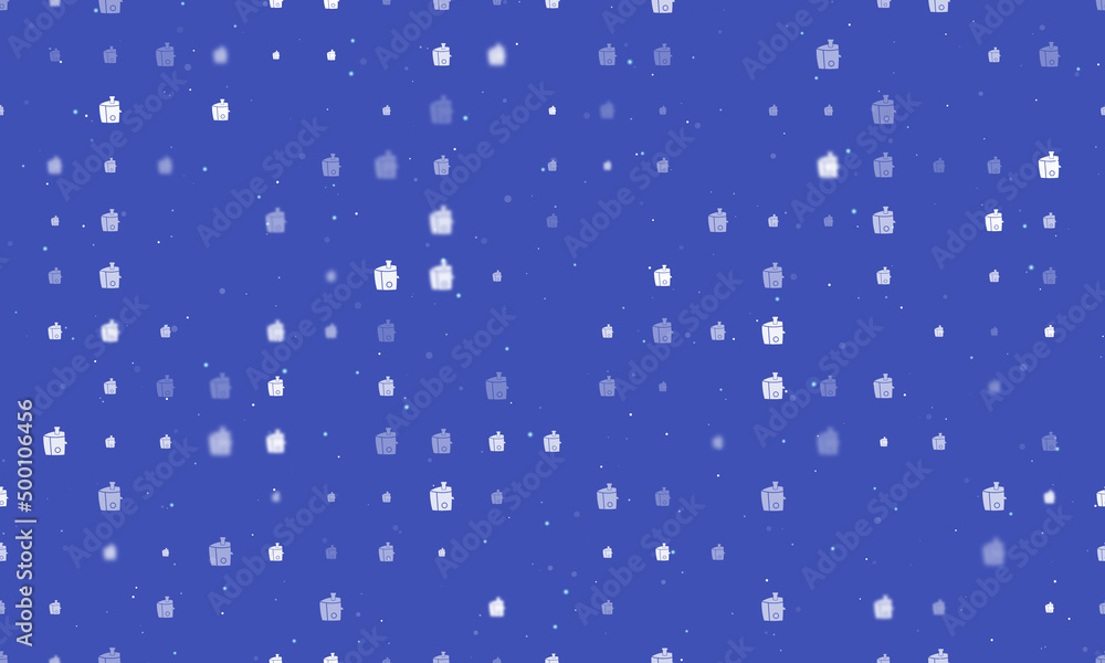 Poster seamless background pattern of evenly spaced white juicer symbols of different sizes and opacity. ve