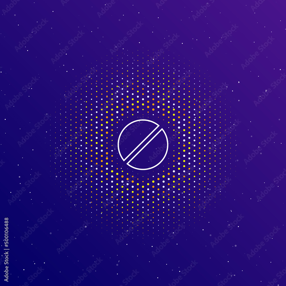 Poster a large white contour pill symbol in the center, surrounded by small dots. dots of different colors 