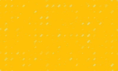 Seamless background pattern of evenly spaced white astrological opposition symbols of different sizes and opacity. Vector illustration on amber background with stars