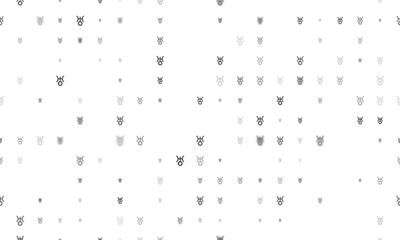 Seamless background pattern of evenly spaced black astrological uranus symbols of different sizes and opacity. Vector illustration on white background