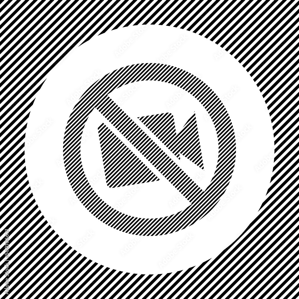 Poster a large no video symbol in the center as a hatch of black lines on a white circle. interlaced effect