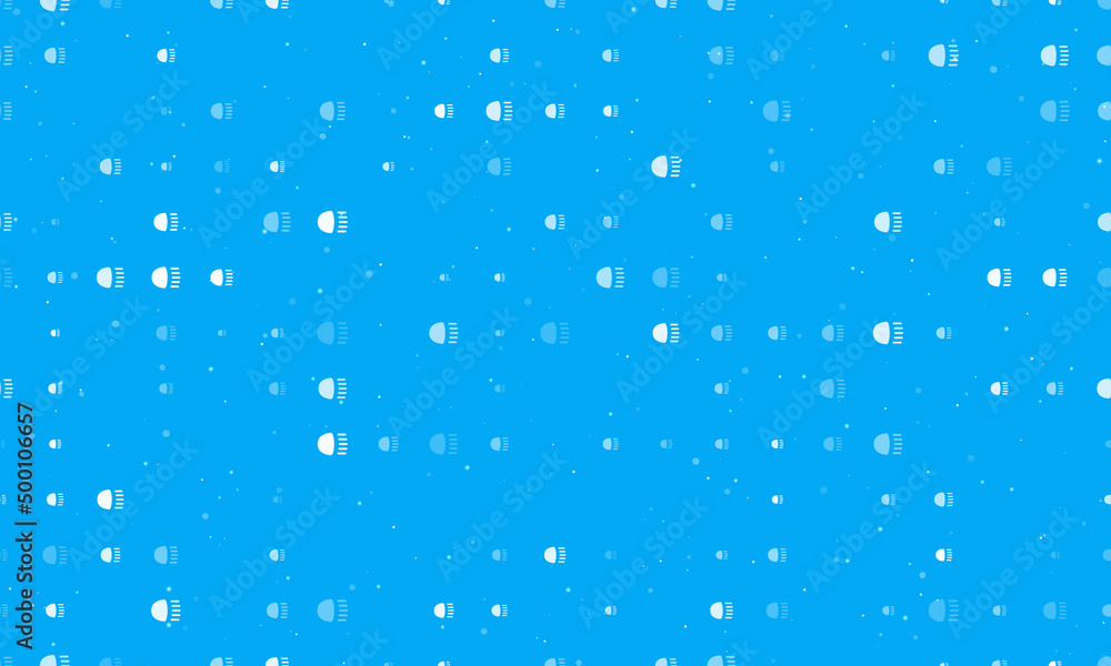 Poster seamless background pattern of evenly spaced white headlight symbols of different sizes and opacity.