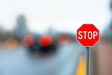 stop road sign on the street - obrazy, fototapety, plakaty