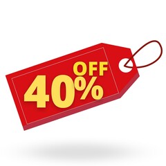 40% off With red discount tag and 3D shadow with white background sale 