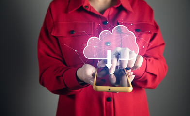 A smartphone connecting to a cloud computing system.