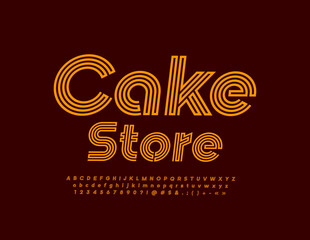 Vector creative emblem Cake Store with Maze style Font. Modern Alphabet Letters, Numbers and Symbols set