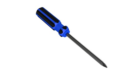 3d illustration. A beautiful view of blue screwdriver on a white blackground. Work tool for repair and fix.