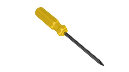 Fototapeta premium 3d illustration. A beautiful view of yellow screwdriver on a white blackground. Work tool for repair and fix.