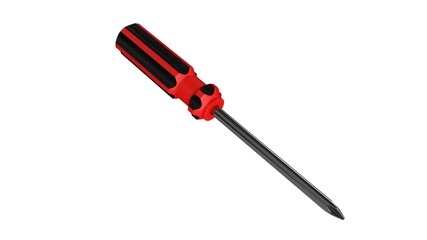 3d illustration. A beautiful view of red screwdriver on a white blackground. Work tool for repair and fix.