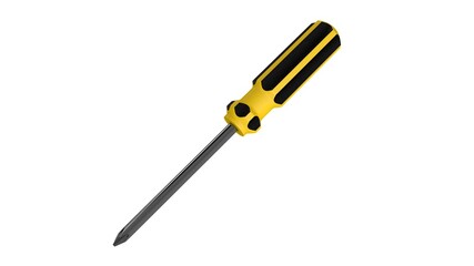 3d illustration. A beautiful view of yellow screwdriver on a white blackground. Work tool for repair and fix.