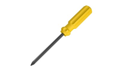 3d illustration. A beautiful view of yellow screwdriver on a white blackground. Work tool for repair and fix.