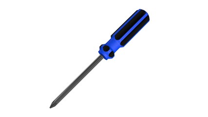 3d illustration. A beautiful view of blue screwdriver on a white blackground. Work tool for repair and fix.