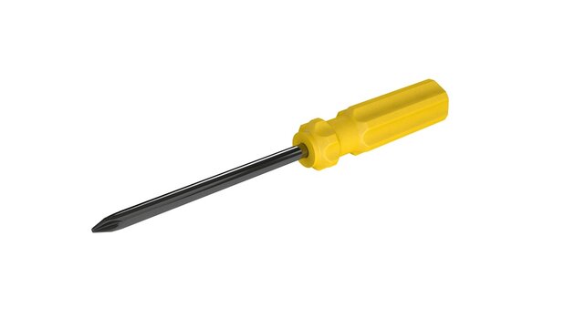 3d illustration. A beautiful view of yellow screwdriver on a white blackground. Work tool for repair and fix.