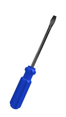 3d illustration. A beautiful view of blue screwdriver on a white blackground. Work tool for repair and fix.